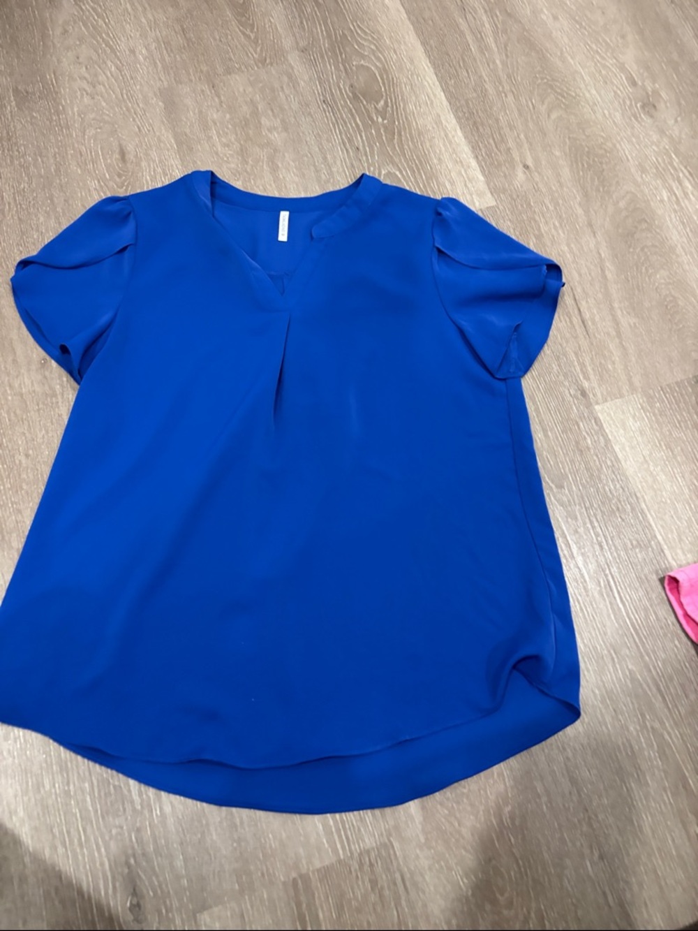 V-Neck Short Sleeve Blouse in Cobalt Blue